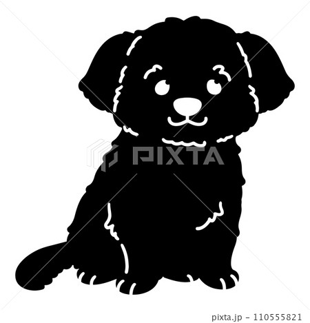 前を向いてお座りするシンプルで可愛いマルチーズのシルエット　顔付き 110555821