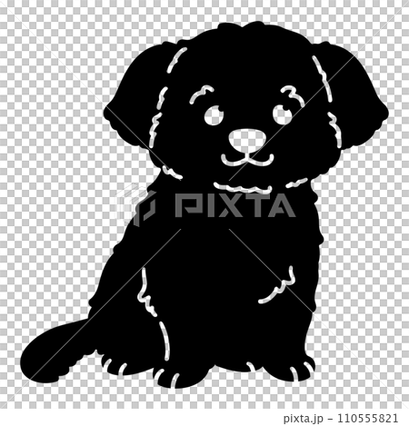 前を向いてお座りするシンプルで可愛いマルチーズのシルエット　顔付き 110555821