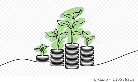 Continuous one line drawing of growing money vector design. Single line art illustration money and plant on transparent background 110556218