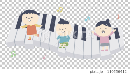 ピアノでメロディーを奏でる子供たちのイラスト 110556412