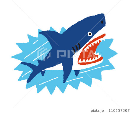 襲いかかる海洋危険生物ホオジロザメの手描きイラスト 110557307