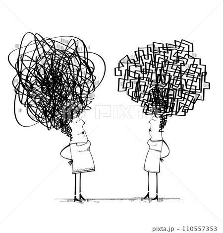 Two women with scribble haircuts 110557353