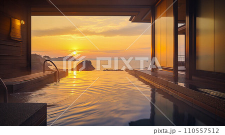 静かな夕暮れ時に湯けむりの温泉が楽しめる、静かな温泉 静かな夕暮れ時に湯けむりの温泉が楽しめる、静かな温泉 110557512