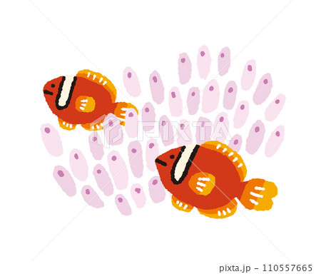 イソギンチャクに隠れるハマクマノミ【熱帯魚】の手描きイラスト 110557665