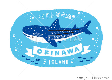 泳ぐジンベエザメ【横】と小魚の手描きイラスト 泳ぐジンベエザメ【横】と小魚の手描きイラスト 110557792