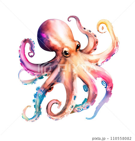 one octopus with various watercolor  110558082