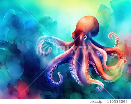 one octopus with various watercolor one octopus with various watercolor 110558093