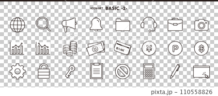 標準圖示集 2，如放大鏡、擴音器、商務等。 110558826