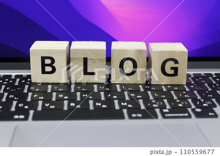 ノートパソコンとBLOG正面文字 110559677