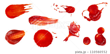 Collection of red tomato ketchup stains 110560552