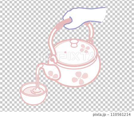 ベクターイラスト：急須から湯呑みにお茶を注ぐ手_線画 110561214