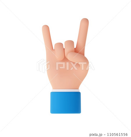 3d Cartoon character hand rock on gesture. 3d Cartoon character hand rock on gesture. 110561556
