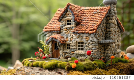 Knitted house from wool. Knitted house from wool. 110561887