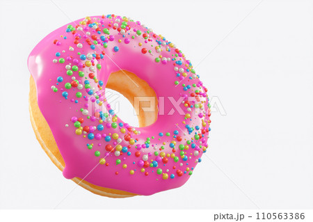 Chocolate glazed donut with sprinkles on a white background 110563386