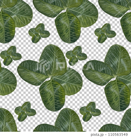 Seamless watercolor floral pattern with four clover leaves, white background Seamless watercolor floral pattern with four clover leaves, white background 110563549