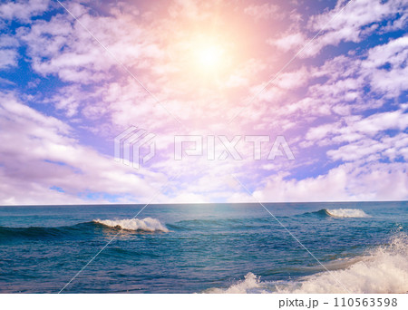 Sea tropical beach and sun on blue sky. 110563598