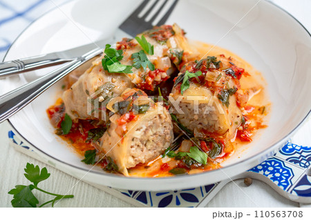 Cabbage rolls with meat and bulgur or rice. Cabbage rolls with meat and bulgur or rice. 110563708