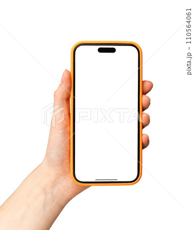 Berlin Germany December 21 2023 Iphone 14 pro screen mockup in hand, smartphone isolated on white Berlin Germany December 21 2023 Iphone 14 pro screen mockup in hand, smartphone isolated on white 110564061