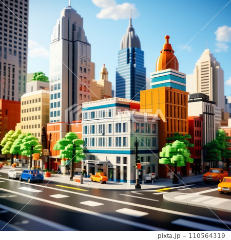 city view with lego style buildings 110564319