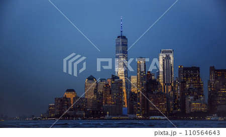 View of Manhattan from Hudson bay at twilight View of Manhattan from Hudson bay at twilight 110564643