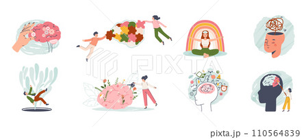 Psychology teens mental problem. Brain development, expansion of consciousness and thinking. Creativity young adults, snugly vector scenes Psychology teens mental problem. Brain development, expansion of consciousness and thinking. Creativity young adults, snugly vector scenes 110564839