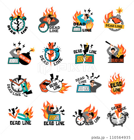 Deadline symbols. Logo or badges business busy deadline time recent vector templates set 110564935