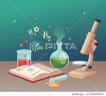 Laboratory workplace. Chemical lab items Laboratory workplace. Chemical lab items 110564959