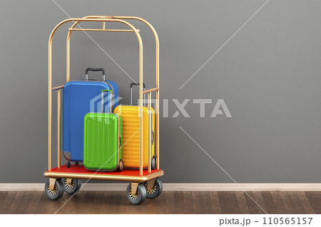 Luggage trolley cart with baggage in interior. 3D rendering 110565157