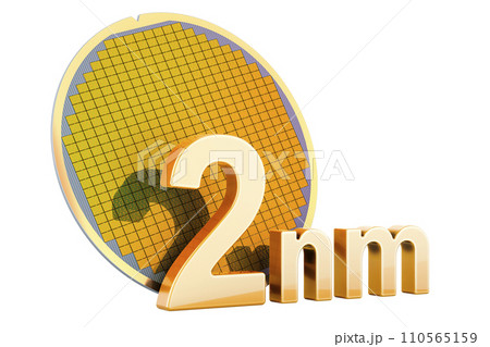 Silicon Wafer with Processor Cores, 2 nm size. 3D rendering 110565159
