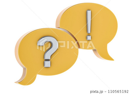 Question and Answer symbols. Golden Speech Bubbles. 3D rendering Question and Answer symbols. Golden Speech Bubbles. 3D rendering 110565192