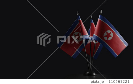 Small national flags of the North Korea on a black background 110565221