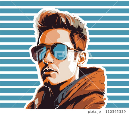 AI-generated content. Stylish man portrait. Young guy in sunglasses, with fashion hair style, wear trendy sport jacket. Metrosexual male character, vector poster 110565339
