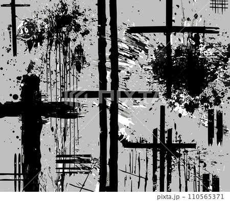 AI-generated content. Dirty grunge background with black crosses and brushes spots. Heavy metal, rock or punk style texture design. Decorative abstract vector backdrop AI-generated content. Dirty grunge background with black crosses and brushes spots. Heavy metal, rock or punk style texture design. Decorative abstract vector backdrop 110565371