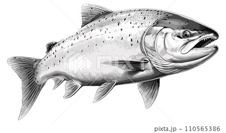 AI-generated content. Trout fish sketch. Salmon vintage drawing isolated on white, fishes object vector ink engraving 110565386