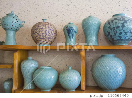 ceramic pots on the shelf ceramic pots on the shelf 110565449