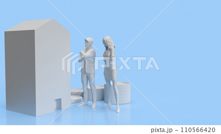 The couple and house for earn concept 3d rendering. The couple and house for earn concept 3d rendering. 110566420