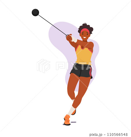 Powerful, Poised, And Determined, The Female Shot Put Athlete Commands The Circle. Muscles Flex, Focus Sharp Powerful, Poised, And Determined, The Female Shot Put Athlete Commands The Circle. Muscles Flex, Focus Sharp 110566548