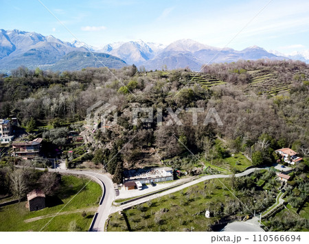 Aerial view of a road in the mountains 110566694