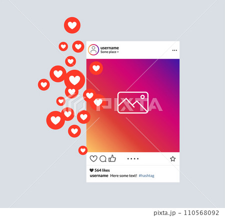 Social network interface mockup frame. Social media post photo concept ui background. Follow like Social network interface mockup frame. Social media post photo concept ui background. Follow like 110568092
