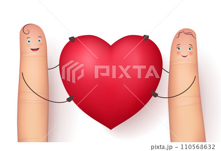 Two funny fingers holding red heart 110568632
