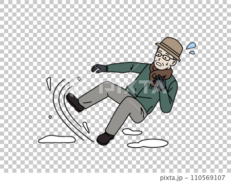 一名老人在雪地裡滑倒 110569107