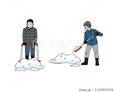 除雪、雪かきをする男性のイラスト 110569109