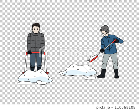 除雪、雪かきをする男性のイラスト 110569109