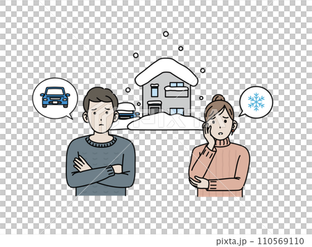 大雪に困る夫婦のイラスト 110569110