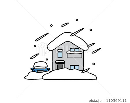 吹雪による大雪で家が雪に埋もれるイラスト 110569111