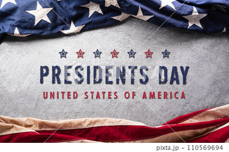 Happy Presidents day concept made from American flag and the text on dark stone background. 110569694