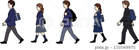 歩くポーズ 制服の男子と女子 歩くポーズ 制服の男子と女子 110569975