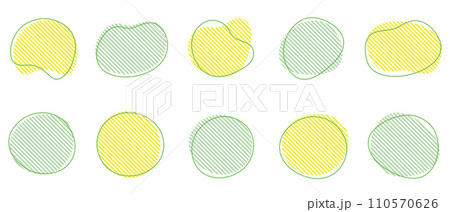 ストライプのシェイプのフレーム　液体の抽象的なゆるいフレーム　　ベクター 　緑　黄色 110570626