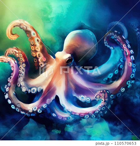 one octopus with various watercolor one octopus with various watercolor 110570653