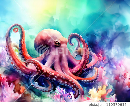 one octopus with various watercolor one octopus with various watercolor 110570655